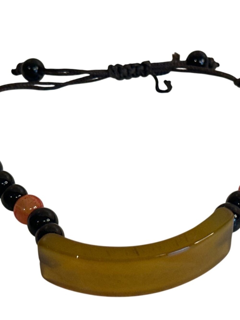 Unisex Beaded Bracelet Adjustable Black Red & Yellow Accents Artsy Boho